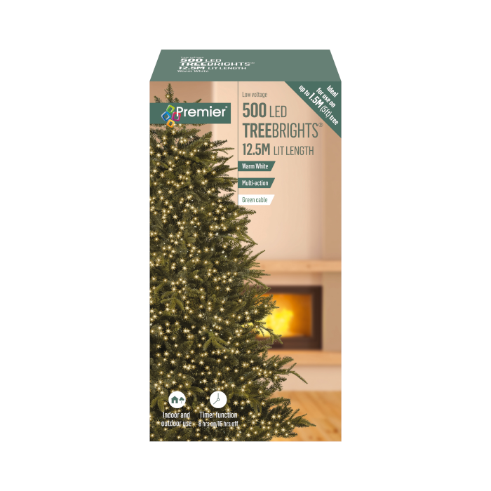 Treebright 500 LED Christmas Tree Lights With Timer - 12.5m - Warm White