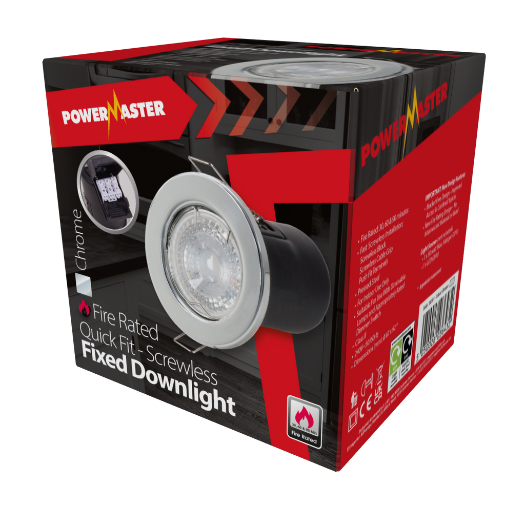 PowerMaster Fire Rated Fixed Downlight - Chrome