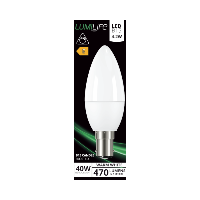 LUMiLiFe 4.2W B15 LED Candle Bulb - Dimmable - 470lm - 2700K