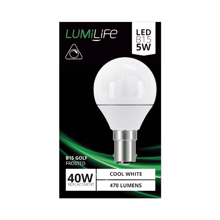 LUMiLiFe 5W B15 LED Golf Ball Bulb - Dimmable - 470lm - 4000K
