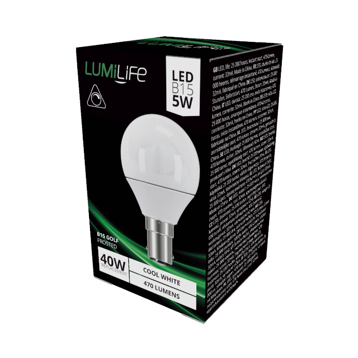 LUMiLiFe 5W B15 LED Golf Ball Bulb - Dimmable - 470lm - 4000K