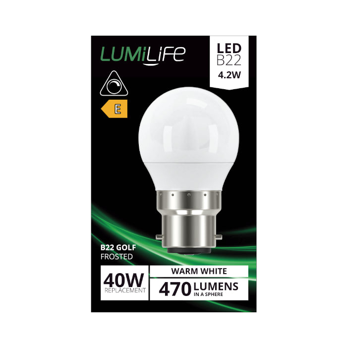 LUMiLiFe 4.2W B22 Golf Ball LED Bulb - Dimmable - 470lm - 2700K