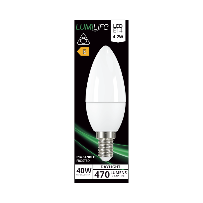 LUMiLiFe 4.2W E14 Candle LED Bulb - Dimmable - 470lm - 6500K