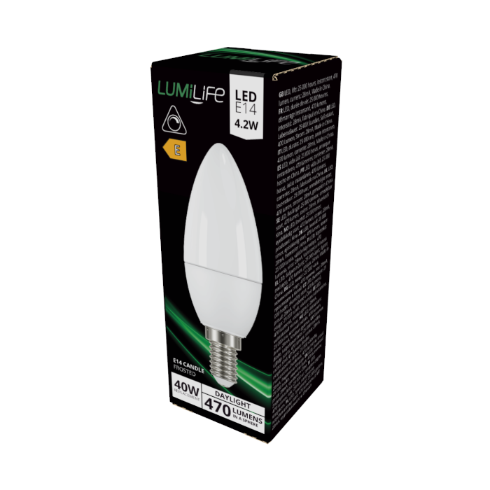 LUMiLiFe 4.2W E14 Candle LED Bulb - Dimmable - 470lm - 6500K