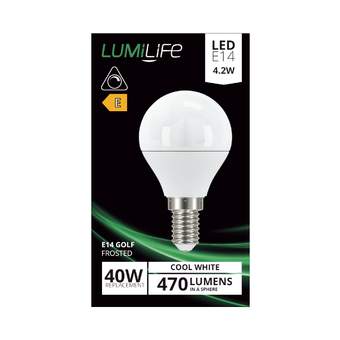 LUMiLiFe 4.2W E14 Golf Ball LED Bulb - Dimmable - 470lm - 4000K
