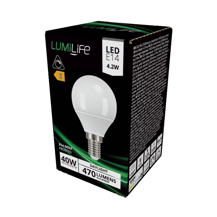 LUMiLiFe 4.2W E14 Golf Ball LED Bulb - Dimmable - 470lm - 6500K