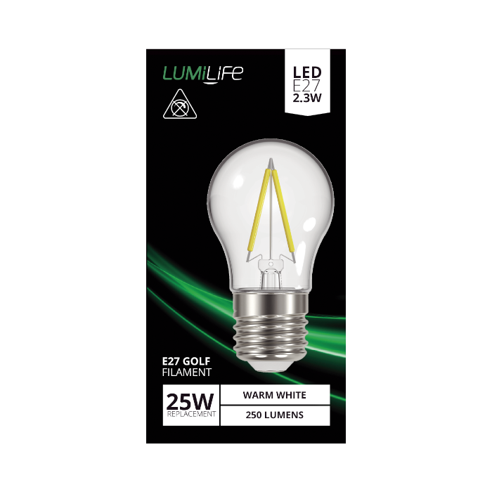 LUMiLiFe 2.3W E27 Golf Ball Filament - 250lm - 2700K