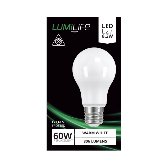LUMiLiFe 8.2W E27 Standard GLS LED Bulb - 806lm - 2700K