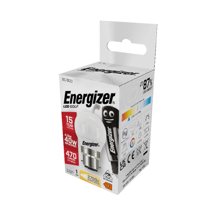 Energizer 4.9W B22 Golf Ball LED Bulb - 470lm - 2700K