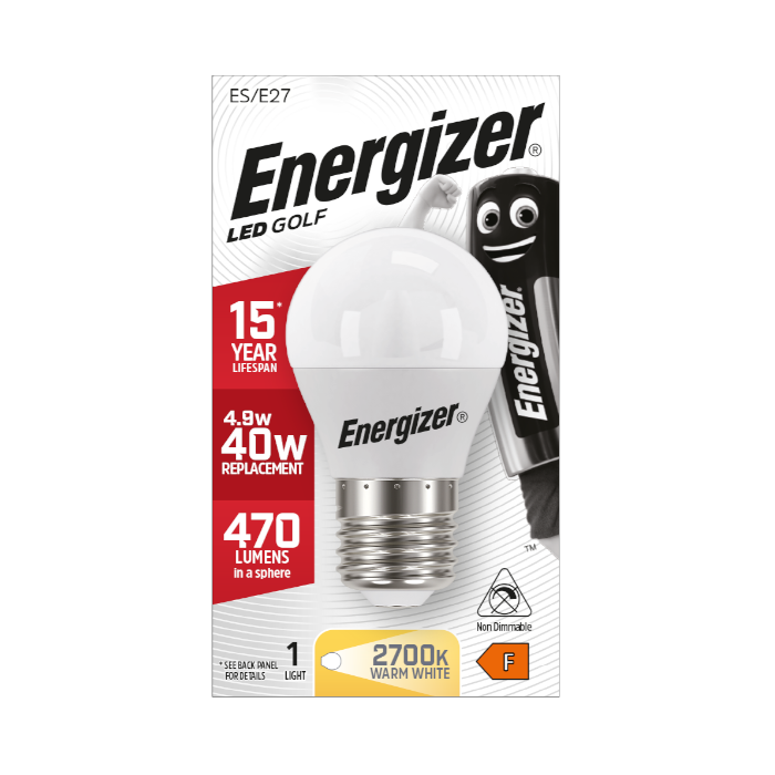 Energizer 4.9W E27 Golf Ball LED Bulb - 470lm - 2700K