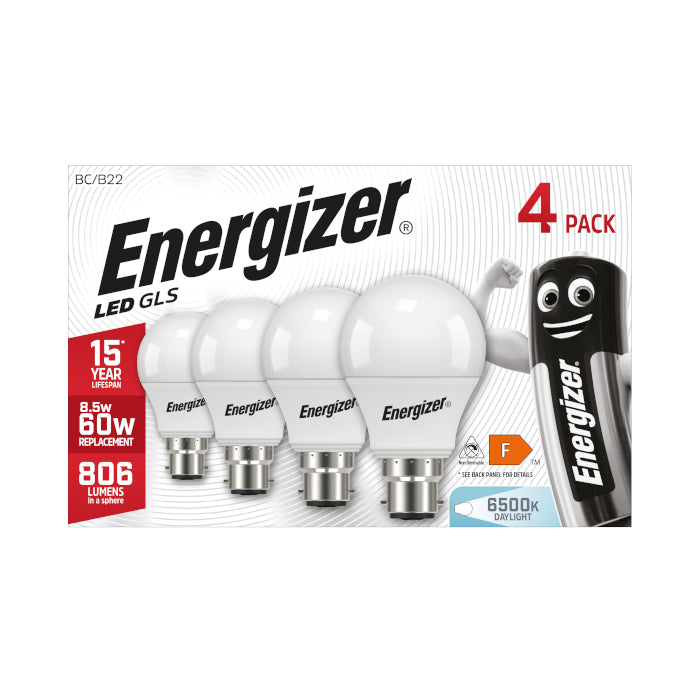 Energizer 8.5W B22 Standard GLS LED Bulb - 4 Pack - 806lm - 5000K