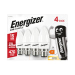 Energizer 4.9W B22 LED Candle Bulb - 4 Pack - 470lm - 3000K