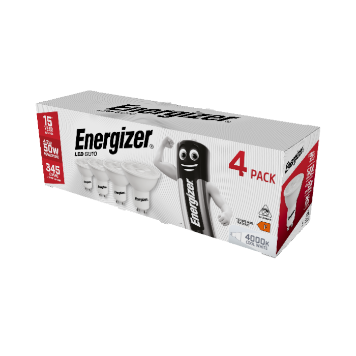 Energizer 4.2W GU10 LED Spotlight - 4 Pack - 345lm - 4000K