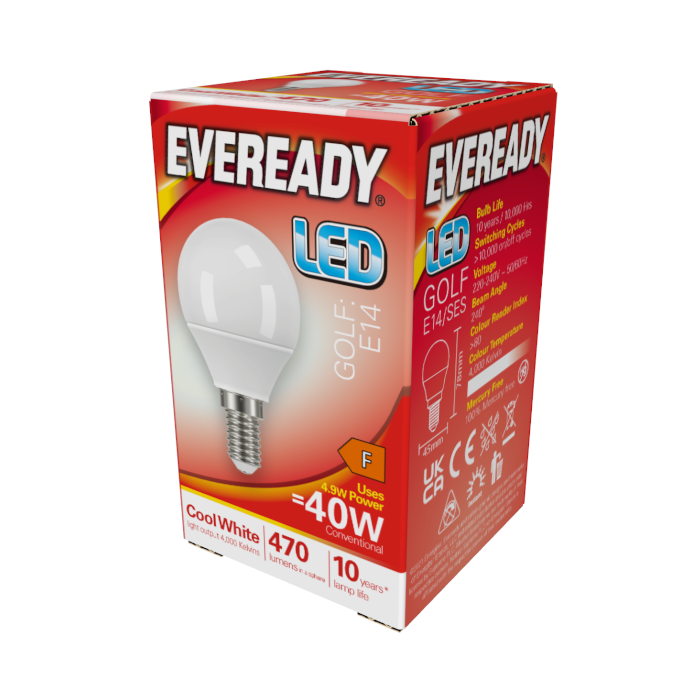 Eveready 4.9W E14 Golf Ball LED Bulb - 470lm - 4000K