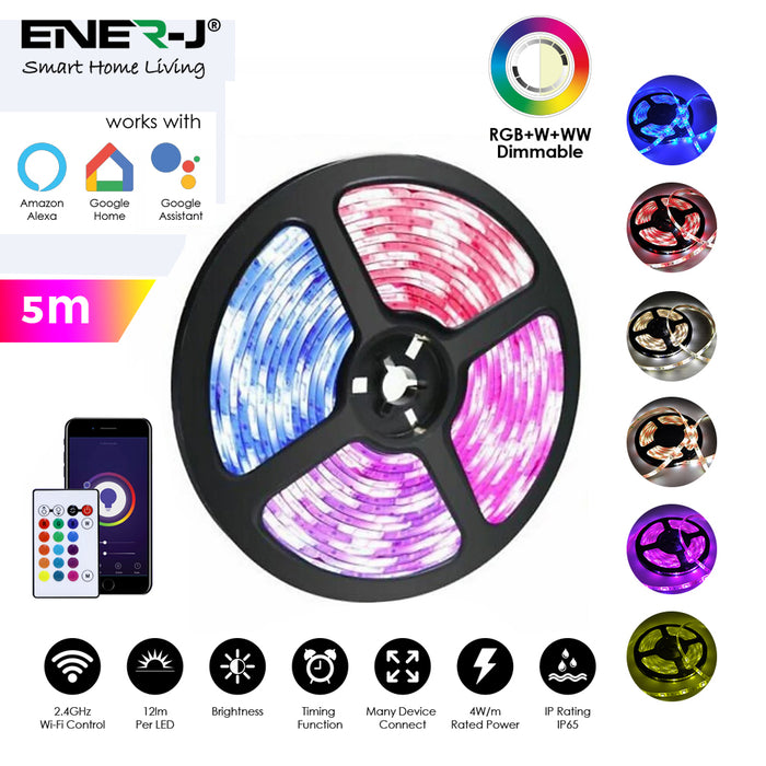 Smart WiFi RGB & Tunable White LED Strip Kit - 5m - App & Remote Control