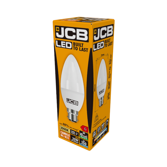 JCB 3W B22 LED Candle Bulb - 250lm - 3000K