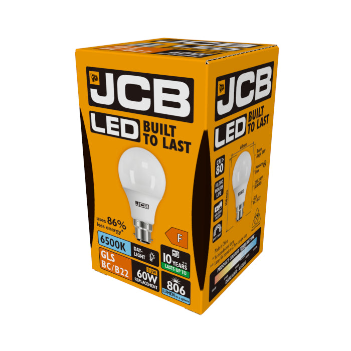JCB 8.5W B22 Standard GLS LED Bulb - 806lm - 6500K