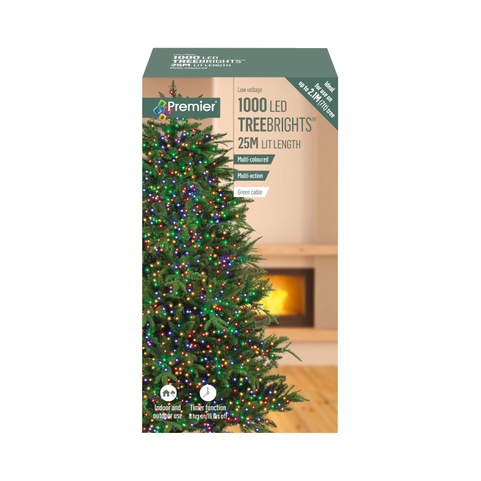1000 LED Christmas Tree Lights with Timer - 25m - Multicolour