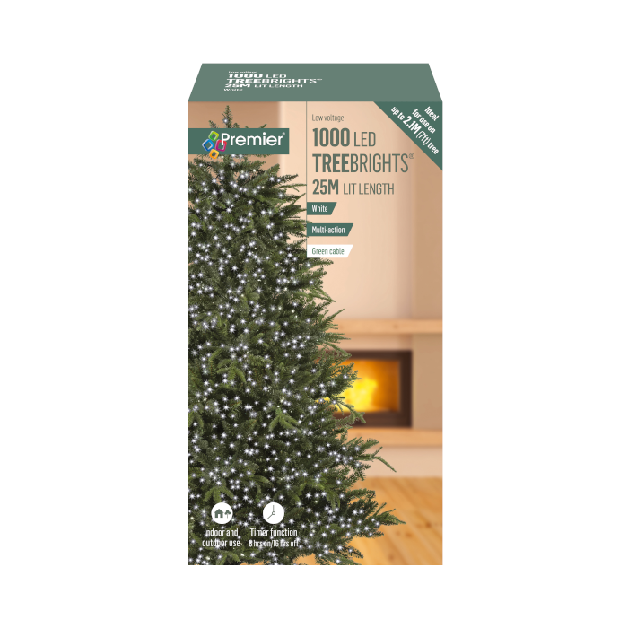1000 LED Christmas Tree Lights with Timer - 25m - White