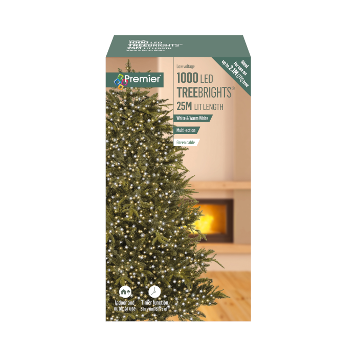 1000 LED Christmas Tree Lights with Timer - 25m - White & Warm White