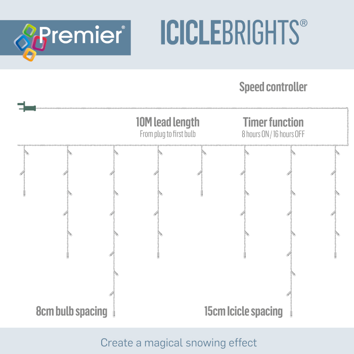 240 Snowing Icicle Christmas Lights With Timer - 5.8m - White