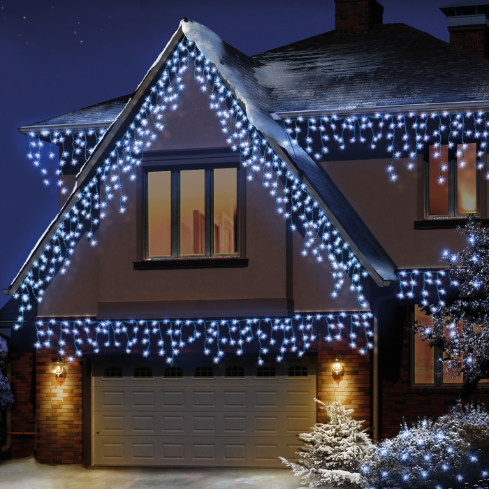 240 Snowing Icicle Christmas Lights With Timer - 5.8m - White