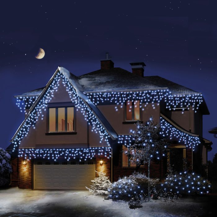 240 Snowing Icicle Christmas Lights With Timer - 5.8m - White