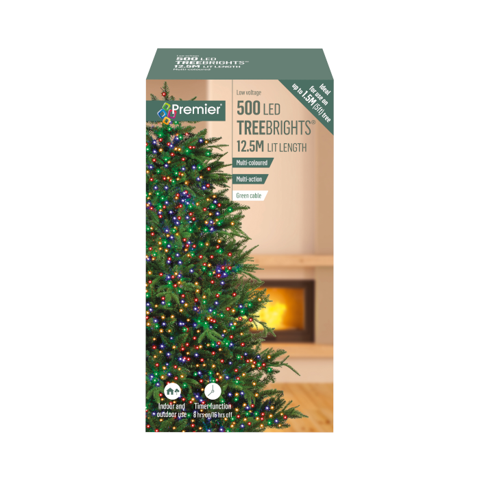 500 LED Christmas Tree Lights with Timer - 12.5m - Multicolour