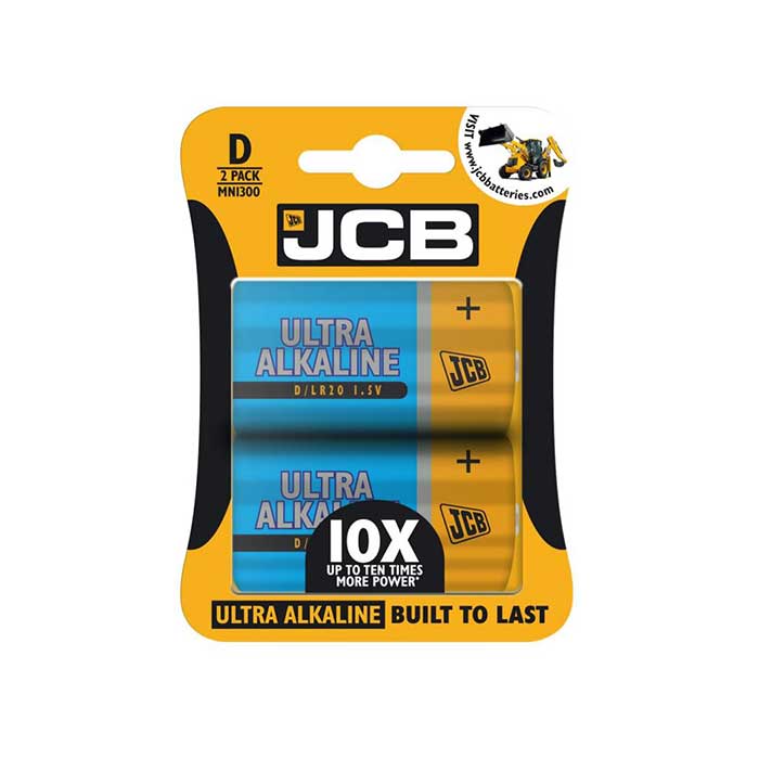 JCB Ultra Alkaline D Batteries - 2 Pack