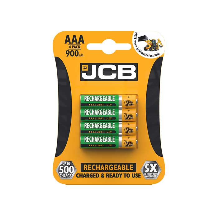 JCB AAA Batteries - 900mAh Rechargeable - 4 Pack