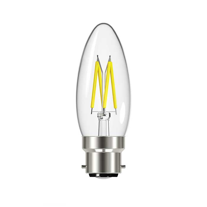 Energizer 5W B22 Candle Filament LED - 470lm - 2700K - Clear - Dimmable