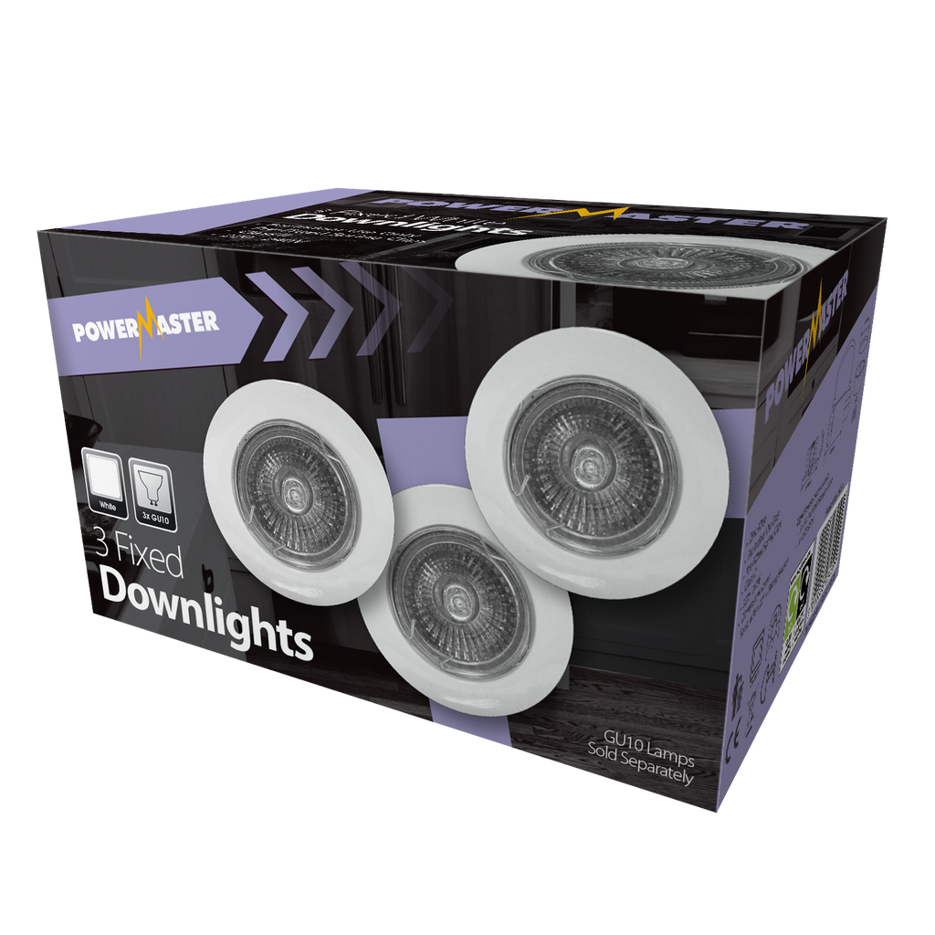 PowerMaster Indoor 3 Pack Fixed Downlights White LED Hut