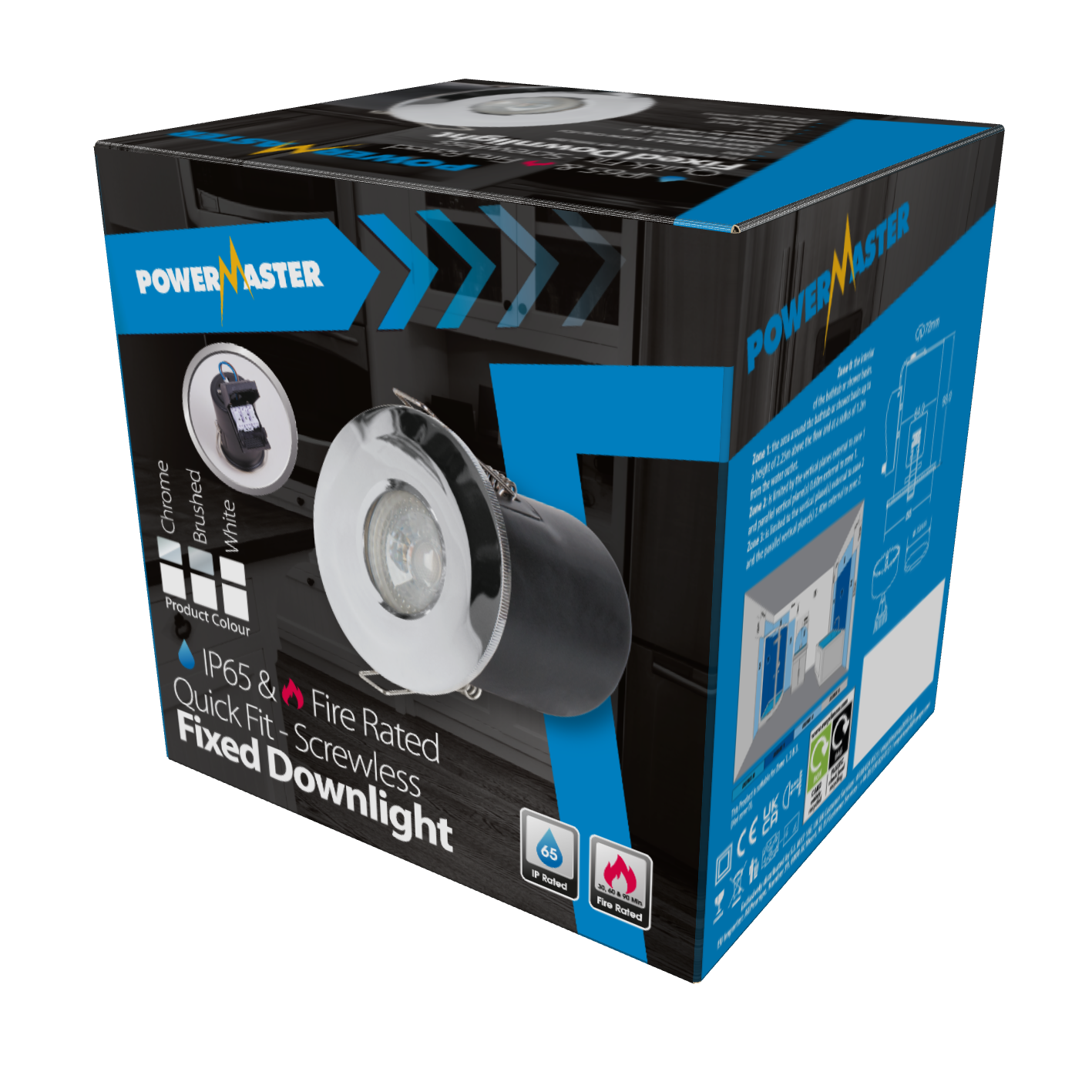 PowerMaster Fire Rated & IP65 Fixed Downlight - Brushed Chrome – LED Hut