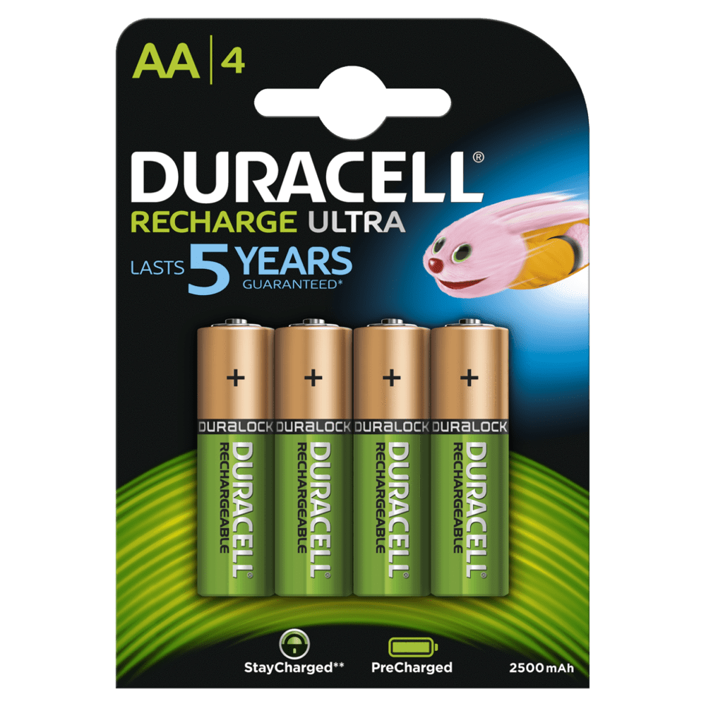 Duracell Recharge Ultra AA 2500mAh Rechargeable Battery Pack of 4