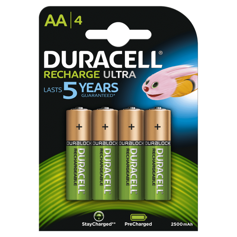 Duracell Recharge Ultra AA 2500mAh Rechargeable Battery Pack of 4