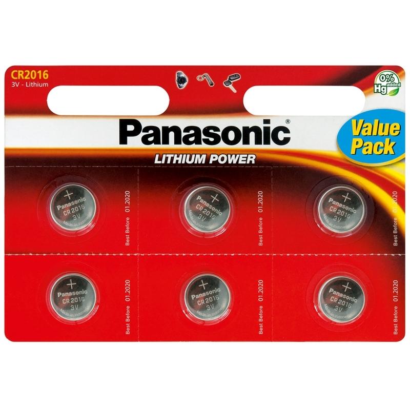 Panasonic CR2016 3V Lithium Coin Cell Batteries 6PK